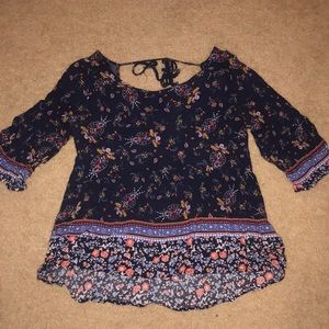 Navy blue, open back blouse, size M